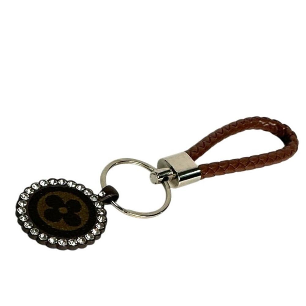 Louis Vuitton Monogram Canvas Clover Flower braided leather keychain Charm Brown